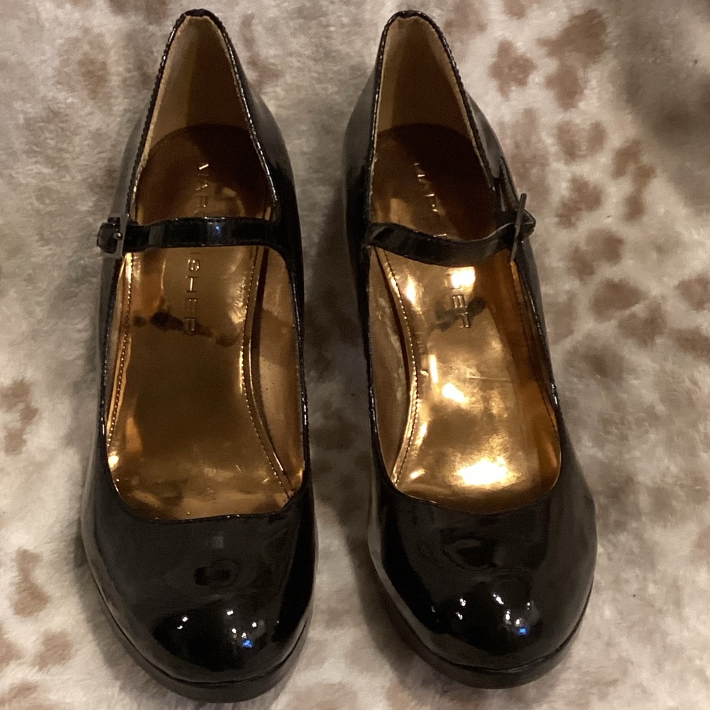 MARC FISHER Black Patent Leather Platform  Heeled MaryJanes, Size 10.5??